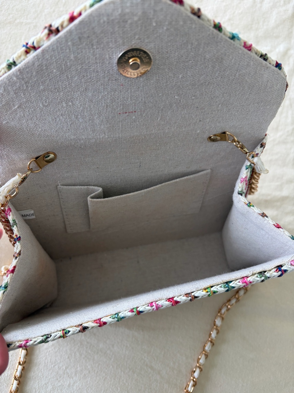 Woven Multicolor Bead-Handle Crossbody Bag - Picture 3 of 4